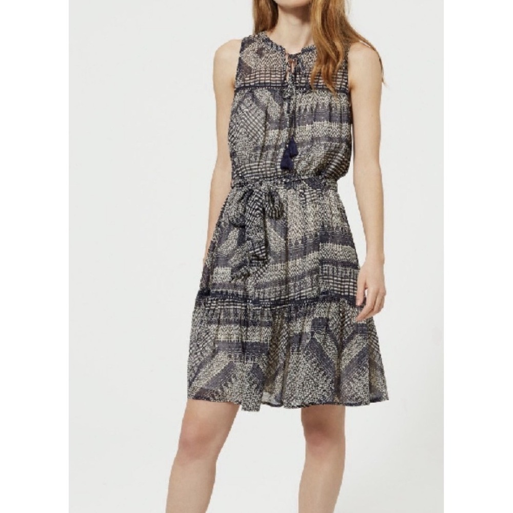 Rebecca Minkoff‎ Nicky Navy Sleeveless Tassel Tie Dress Cream Print Small $198